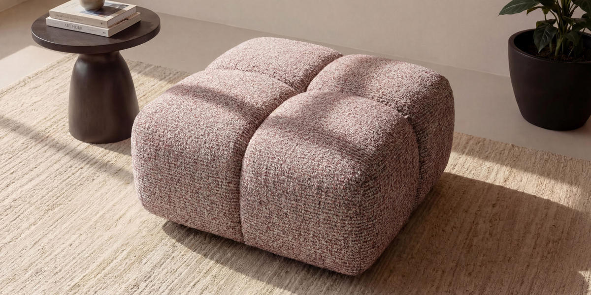 HOCKER, Pouf, Chenille Stoff Puente, Purpur, Averro - Lila, Holz (88/42/88cm) - Kaiser Möbel