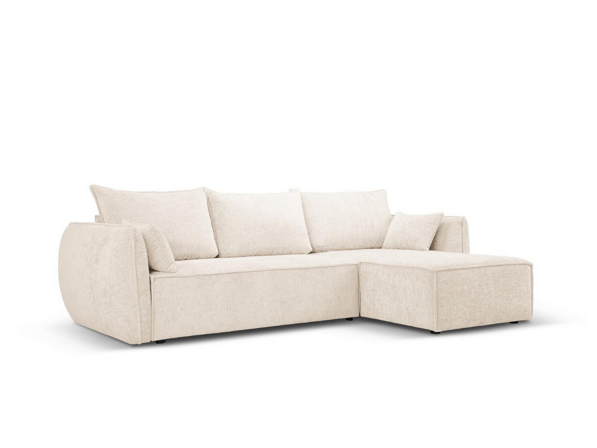AUSKLAPPBARES-ECKSOFA rechts mit Container Kaelle aus Chenille-Stoff leichtes beige 4 Sitzplätze - Creme, Textil (165/252cm) - Micadoni