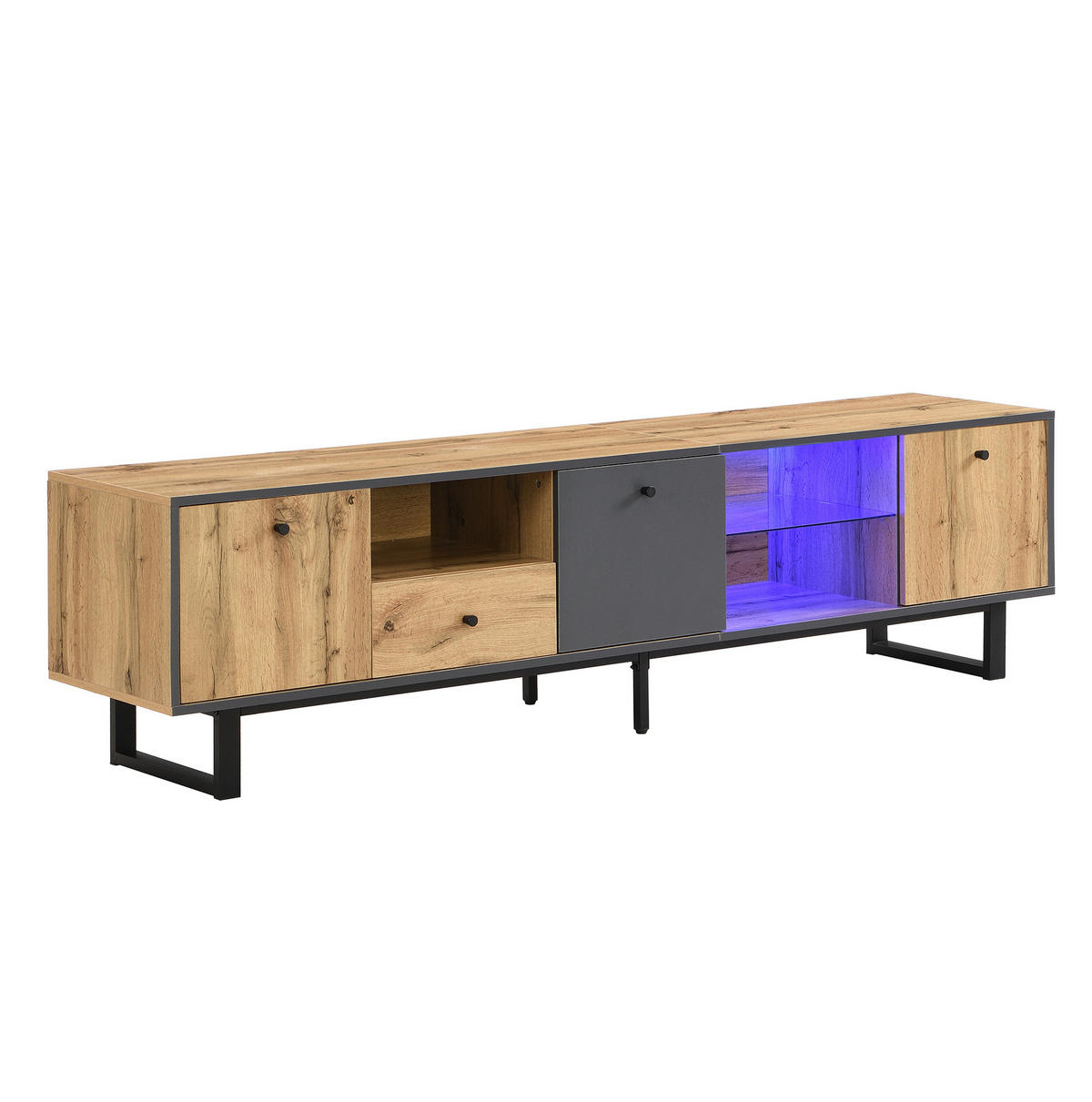 NÍZKÁ komoda 190/40/50 cm přírodní, antracitový, s LED osvětlením a úložným prostorem - přírodní, kompozitní dřevo (190/50/40cm) - BEAOK