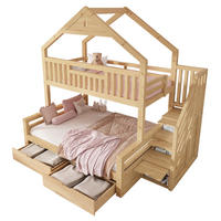 KINDER-ETAGENBETT 90x200 & 140x200 cm in Eichefarben mit Treppenschrank und Schubladen - Eichefarben, Holz (140/200cm) - IVMEU