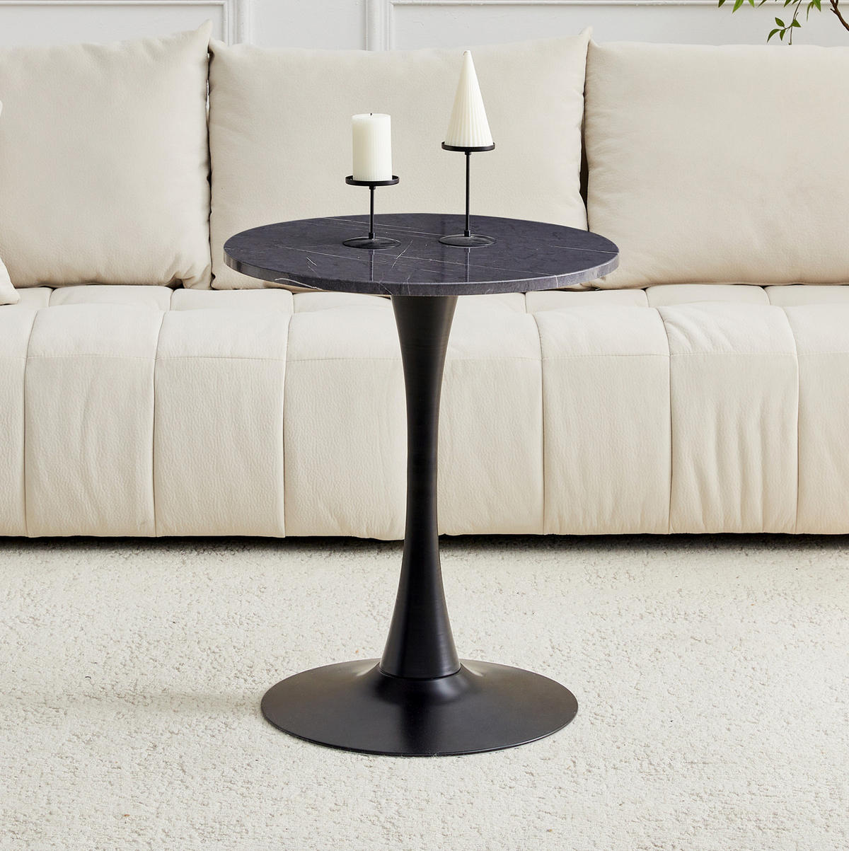 BEISTELLTISCH 60/60/72 cm in runder Form mit thermoformierter Tischplatte und Metallgestell, Schwarz - Schwarz, Holzwerkstoff (60/60/72cm) - Redom