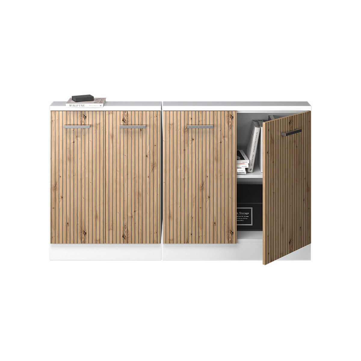 KUCHYŇSKÁ SKŘÍŇKA POD ŠIKMOU STŘECHU R-Line Dub řemeslný/bílý - bílá/dub artisan, kompozitní dřevo (140/81.6/46cm) - Vicco