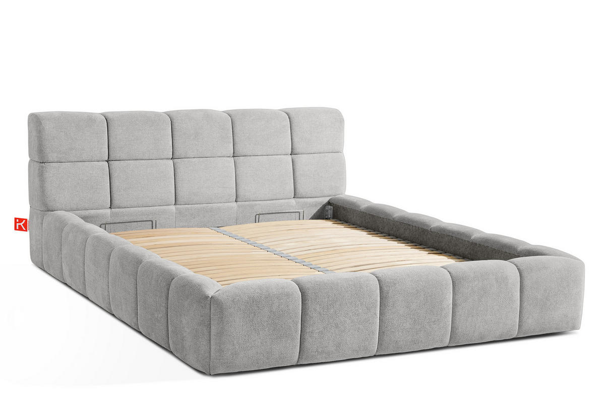 POLSTERBETT AERI 140/160/180/200 mit Rahmen und Bettkasten, hellgrau - Hellgrau, Holz/Holzwerkstoff (160/200cm) - KONSIMO®
