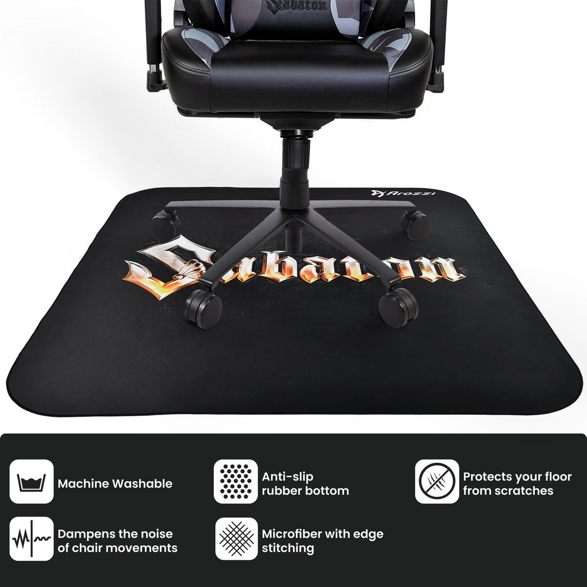 BODENSCHUTZMATTE Zona Quadrat 116 cm Sabaton Edition - Schwarz, Textil (116/116cm) - Arozzi