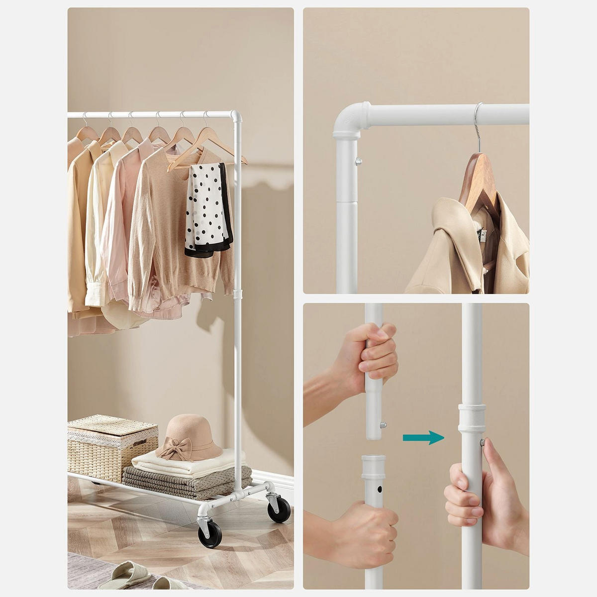 KLEIDERSTÄNDER MBABANE - Weiß, Metall (100/163/49cm) - Hansiro