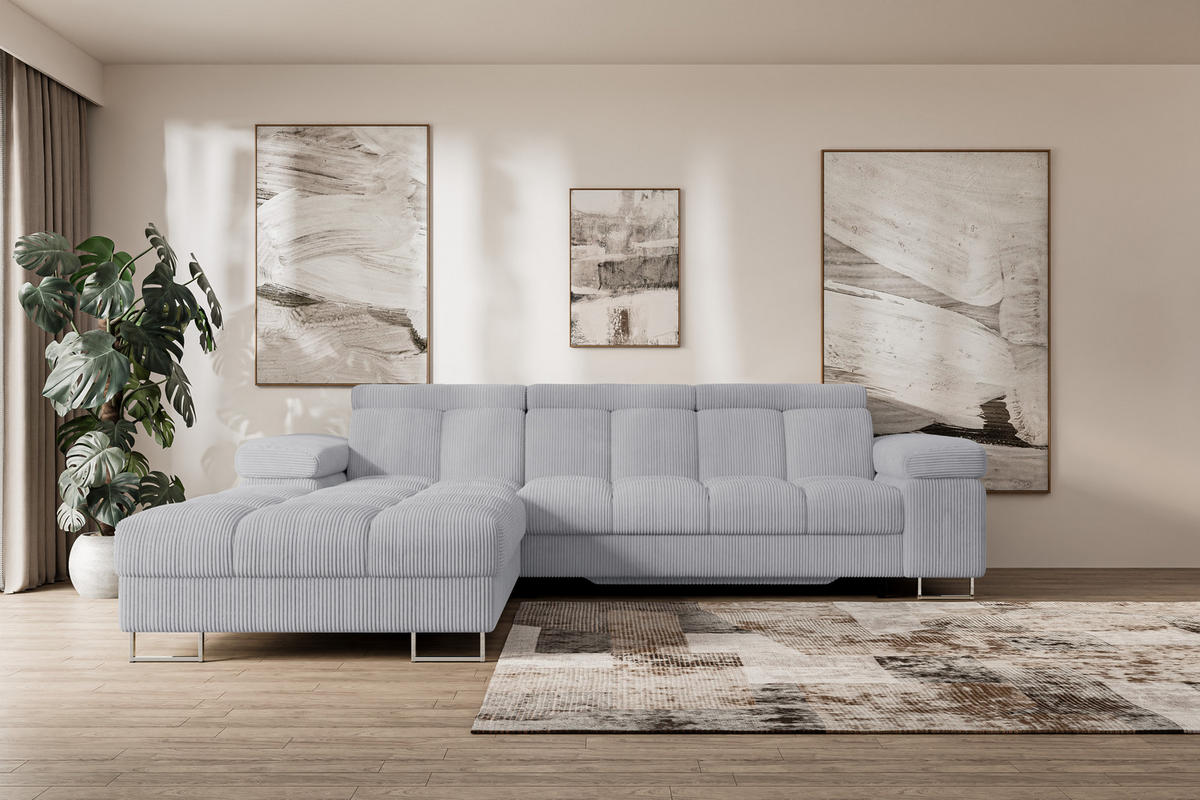 ECKSOFA mit Schlaffunktion Ottomane Links COMA L 271x203x79 Grau Cord - Anthrazit, Holzwerkstoff/Textil (271/203cm) - ALTDECOR