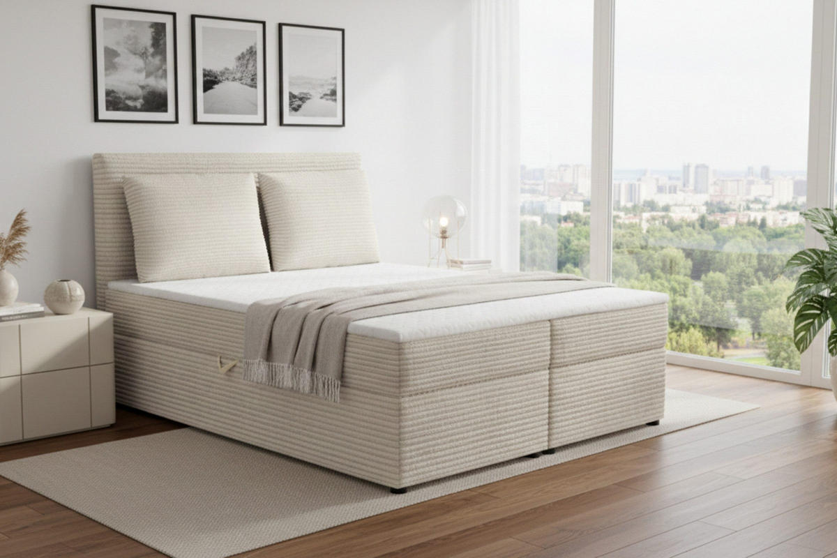 BOXBETT TAMI 180/200 in Cord Creme H4 - Creme, Holz/Holzwerkstoff (180/200cm) - Deine Möbel 24