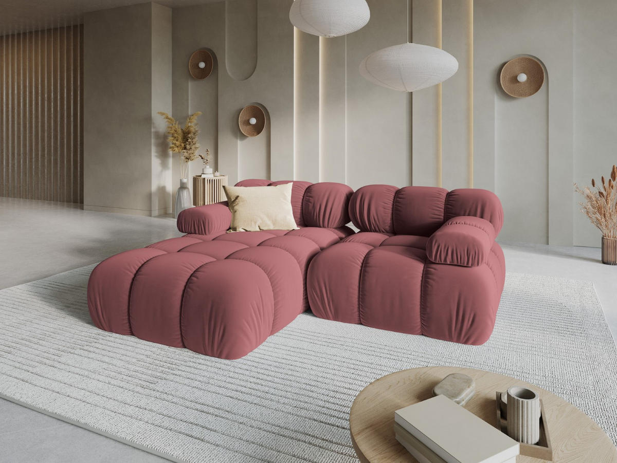 MODULARES-ECKSOFA links Bellis aus Samt rosa 3 Sitzplätze - Pink, Textil (157/191cm) - Micadoni