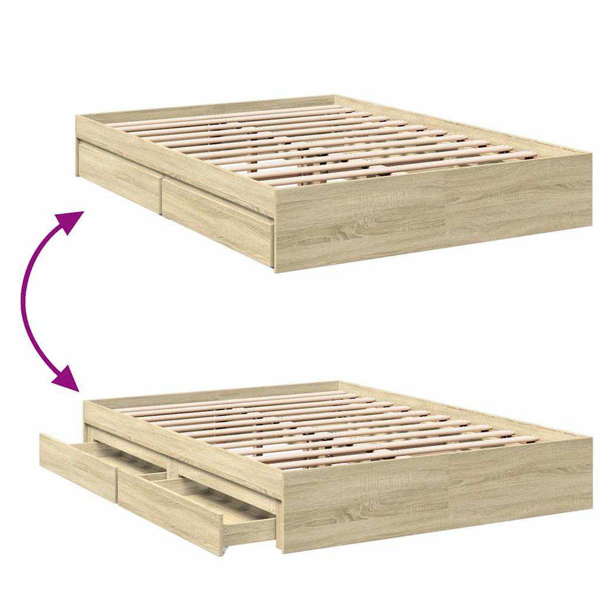 BETTGESTELL Mit Schubladen Sonoma-Eiche 120/200Cm Holzwerkstoff - Braun, Holzwerkstoff (120/200cm) - vidaXL