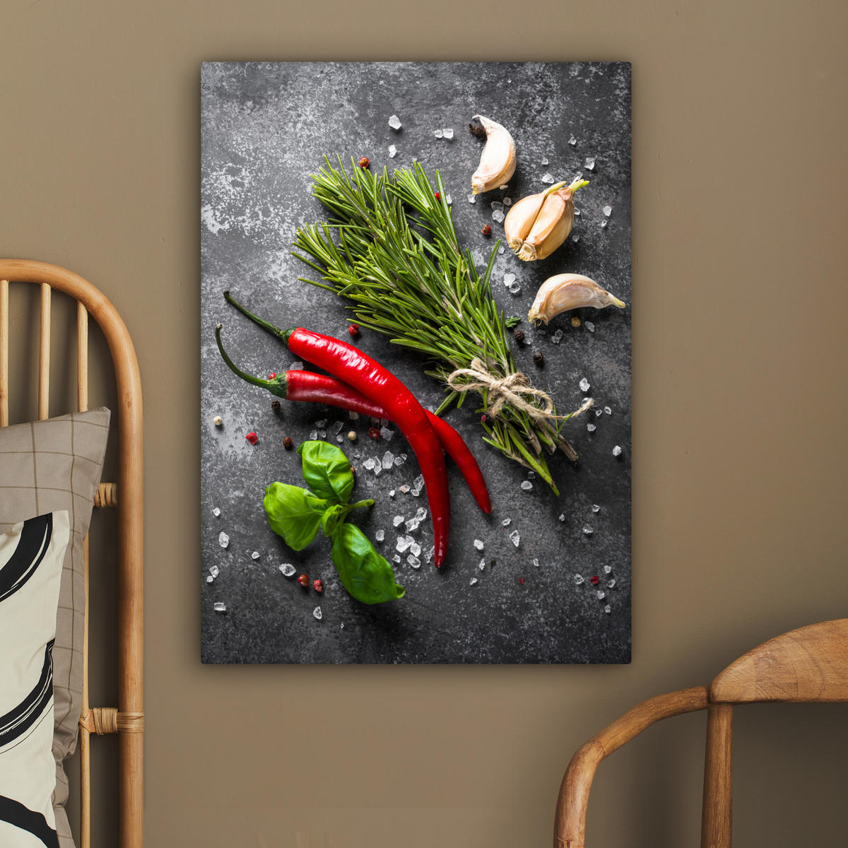 LEINWANDBILD Pfeffer - Kräuter - Gewürze - Beton 60x80 cm - Dunkelgrau, Textil (60/80cm) - MuchoWow
