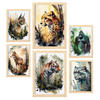 POSTER Set Mit 6 Katzen Illustrationen Von Tieren In Naturlandschaften, Realistischer Aquarellstil Innenarchitektur A3 & A4 Rahmen Aus Hellem Holz - Beige, Papier (29/3cm) - Nacnic