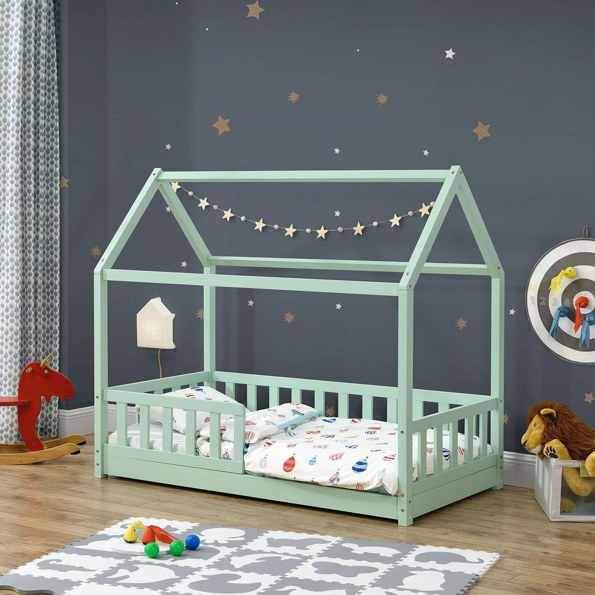 KINDERBETT Marli mit Matratze mint 80x160 cm - Grün, Holzwerkstoff (80/160cm) - Juskys