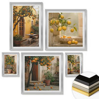 WANDBILDER 5er Set - 50x50 cm & 20x30 cm & 40x60 cm Silberner Rahmen - Terrasse mit Zitrusbäumen - Silberfarben, Kunststoff (40/60cm) - ArtPrintCave