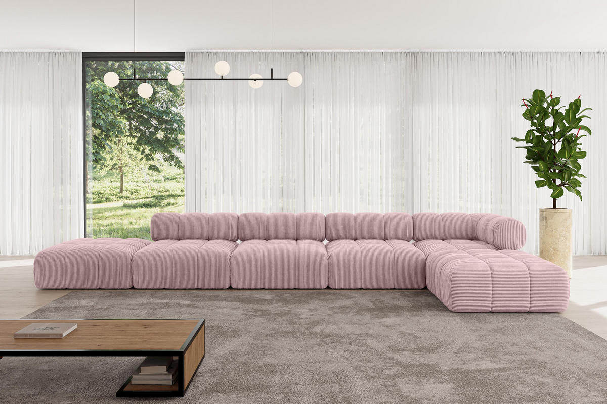 ECKSOFA modulares Sofa Kerru-L3 - 475x190x70 cm Rosa Cord - Rosa, Holzwerkstoff/Textil (475/190cm) - ALTDECOR