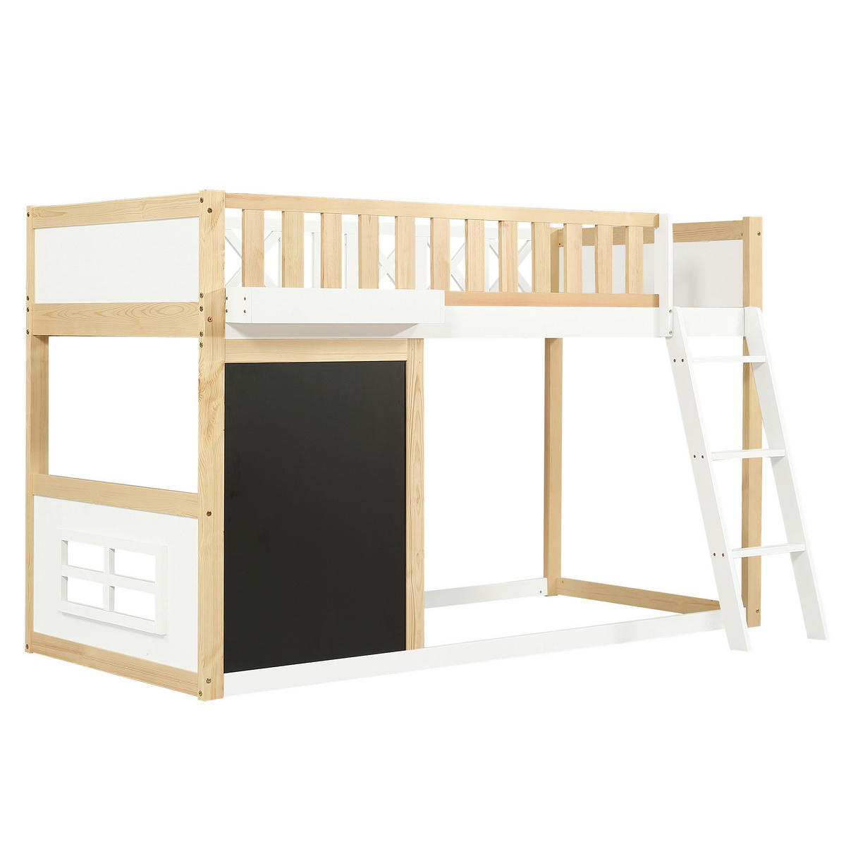 HOCHBETT Kinder 90/200 cm Weiß Natur mit Tafel, Aufbewahrungsbox und Stauraum ohne Matratze - Weiß, Holz (90/200cm) - MIVRAY