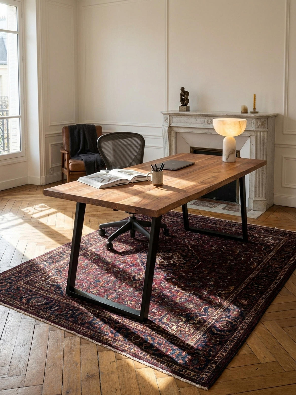 SCHREIBTISCH Massivholz Baumkante U-Gestell Handarbeit ATOLL, Goldbraun-Schwarz 200x100x76 cm - Schwarz/Braun, Holz/Metall (100/200/76cm) - KADIMA DESIGN