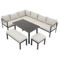 DINING-LOUNGESET 9-teilig, Ecksofa für Terrasse - Beige, Textil - Kaket