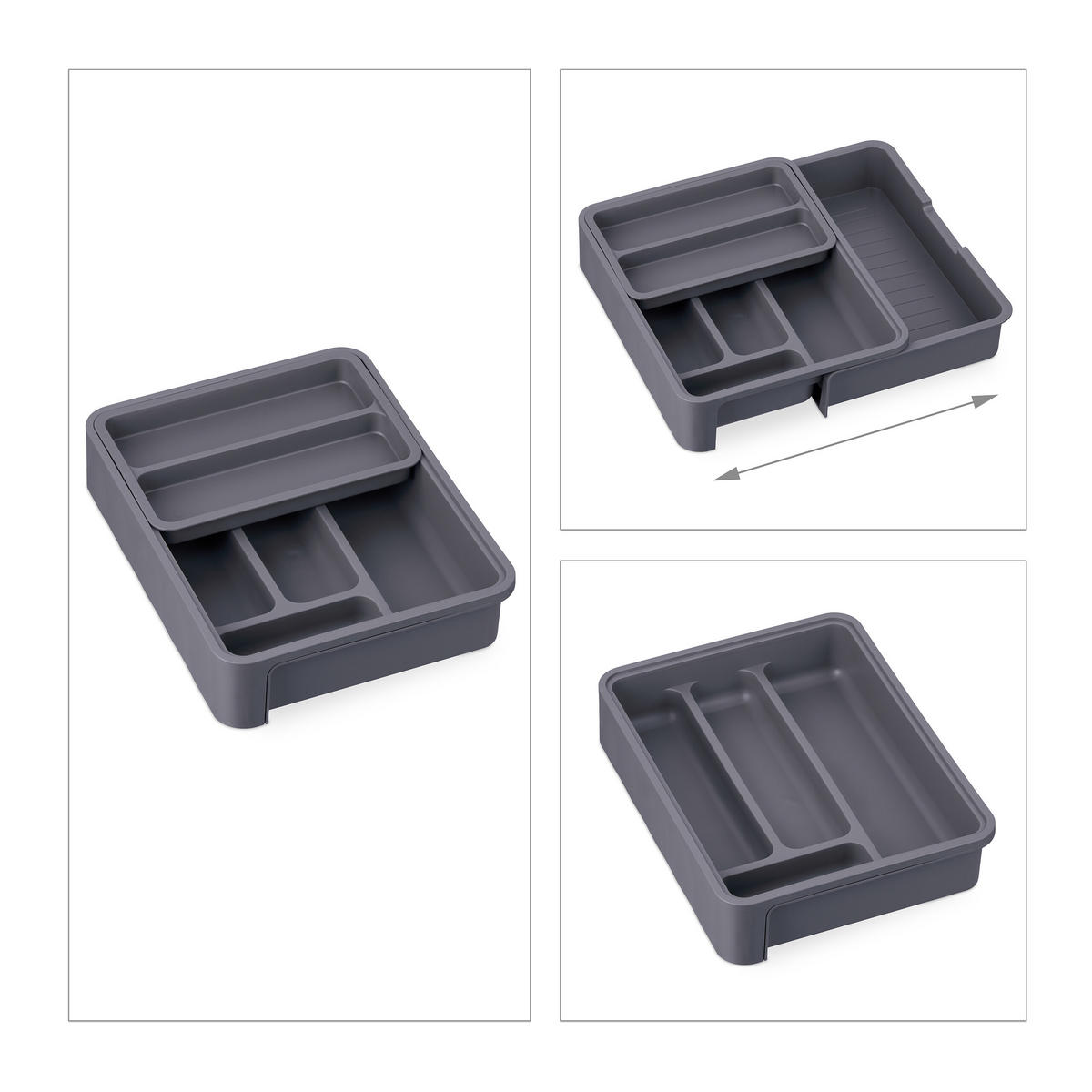 BESTECKKASTEN - Grau, Kunststoff (23.5/6.5/31.5cm) - Relaxdays