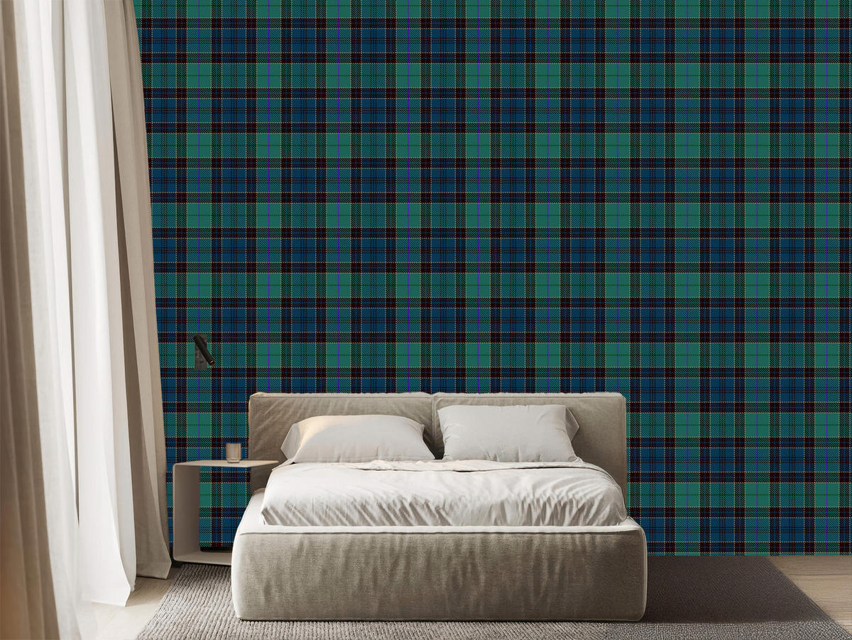 VLIESTAPETE Schottenkaro – Grün, Blau, Schwarz – 50x1000 cm - Blau/Schwarz, Papier (50/1000cm) - Muralo