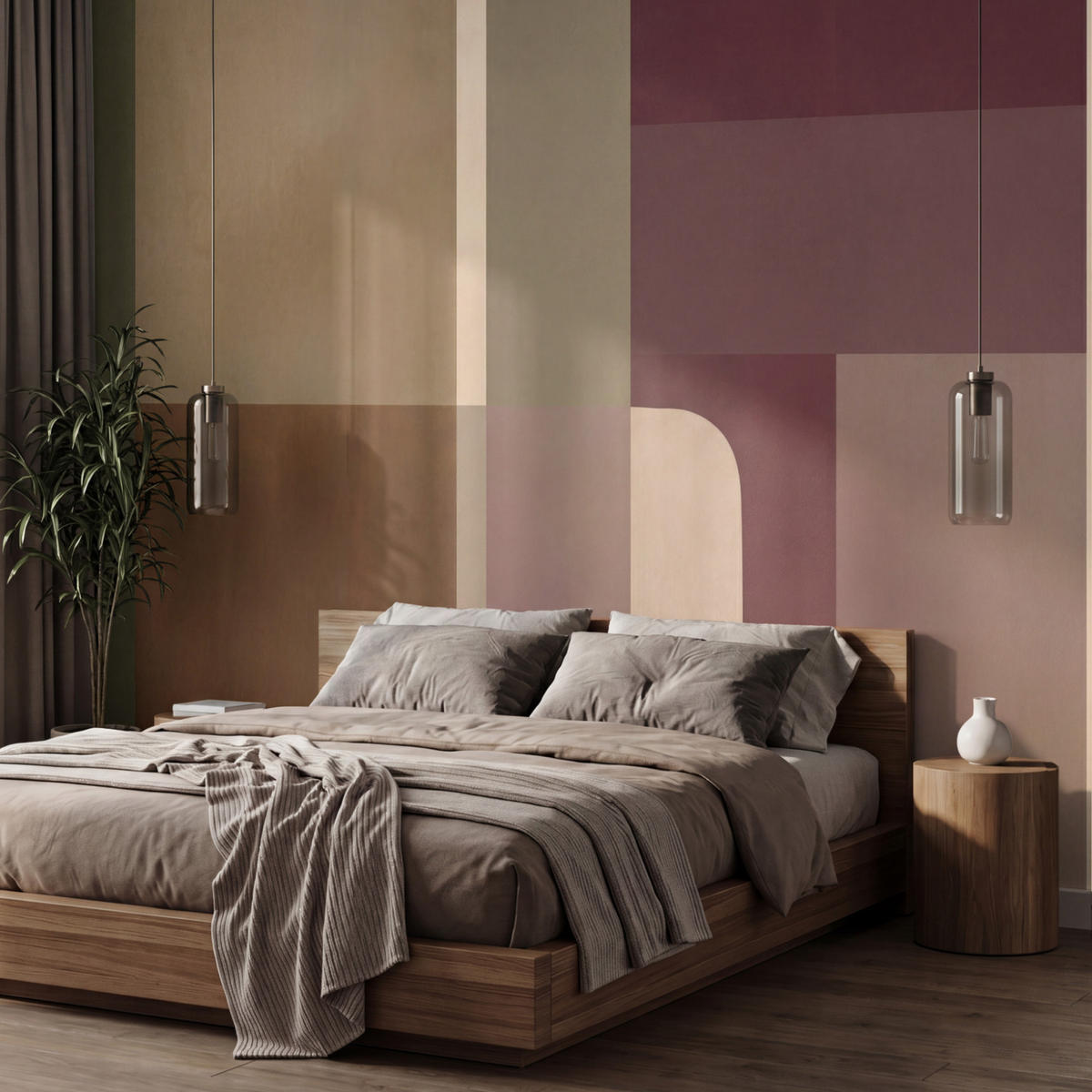 TAPETE - Unis - Abstrakt - Bordeaux - Linien - 400x280 cm - Multicolor, Papier (400/280cm) - OnlyWow