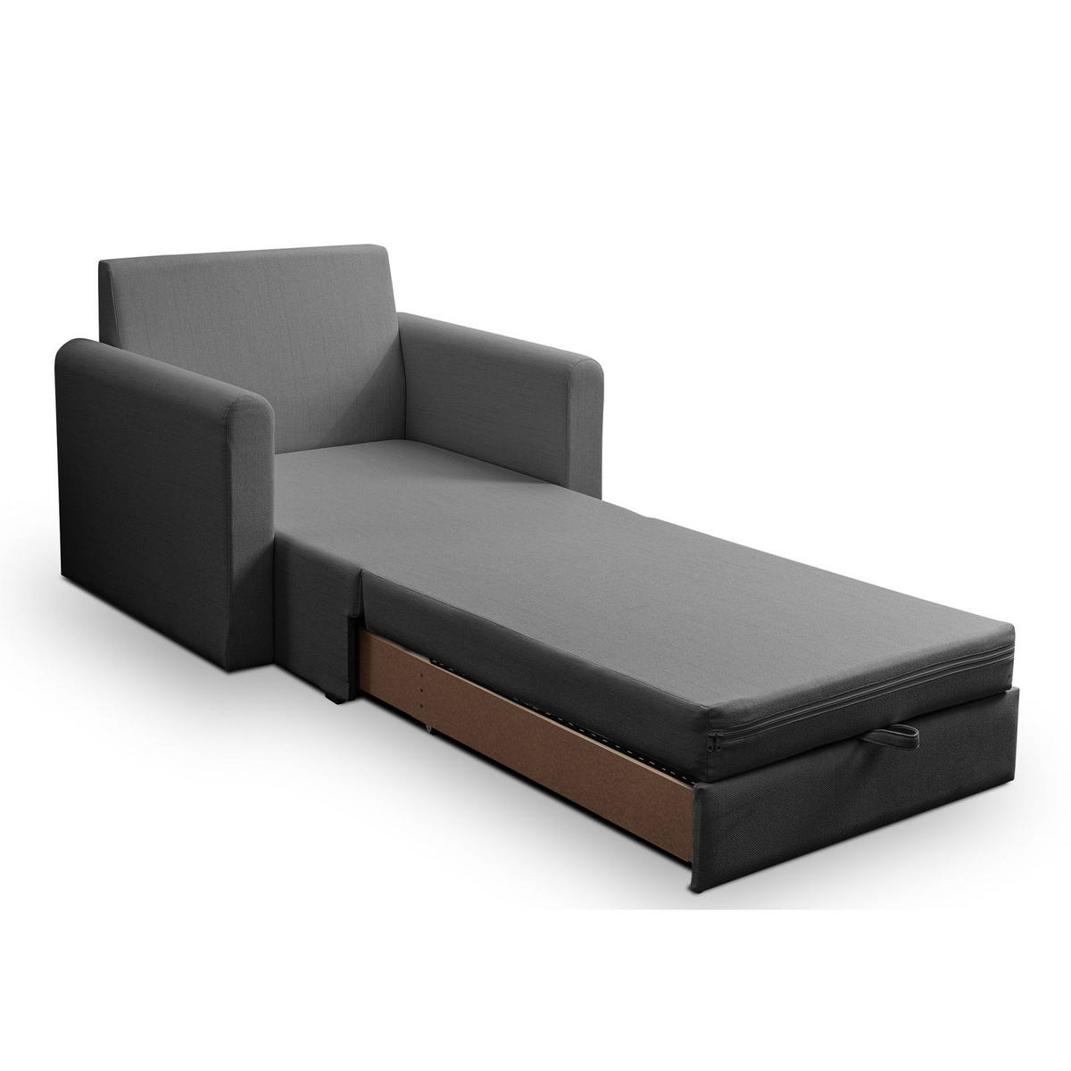 SCHLAFSESSEL Dejano Dunkelgrau 75x196 cm - Dunkelgrau/Schwarz, Holz/Textil (103/90/115cm) - Selsey