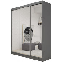 SCHWEBETÜRENSCHRANK Darix 180 cm mit Spiegel, 3-türig, grau - Grau, Kunststoff (180/216/61cm) - Margaret Hadas24
