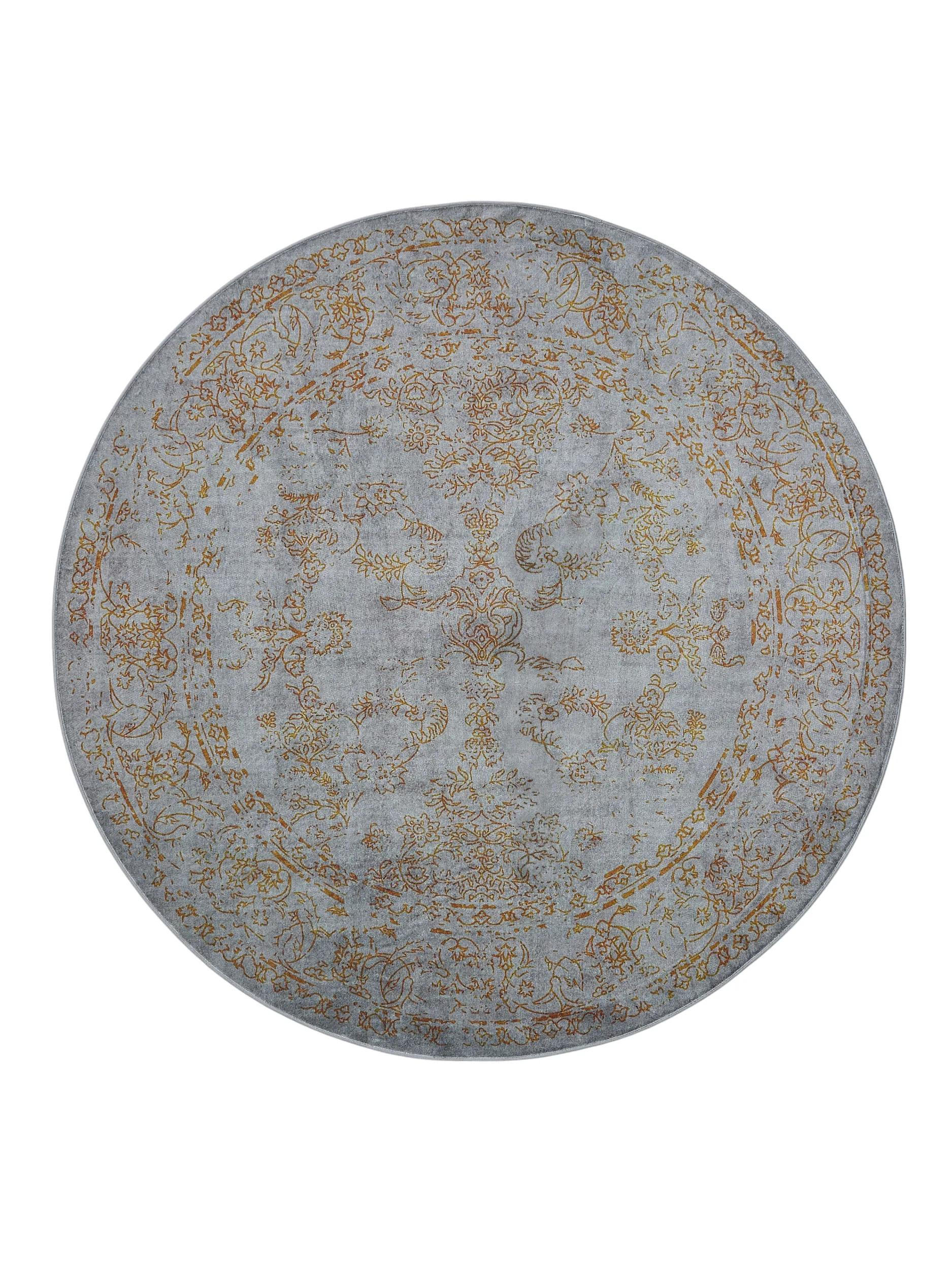 VINTAGE-TEPPICH Miray waschbar ø 160 cm rund - Orange/Grau, Kunststoff (160/160cm) - benuta Nest