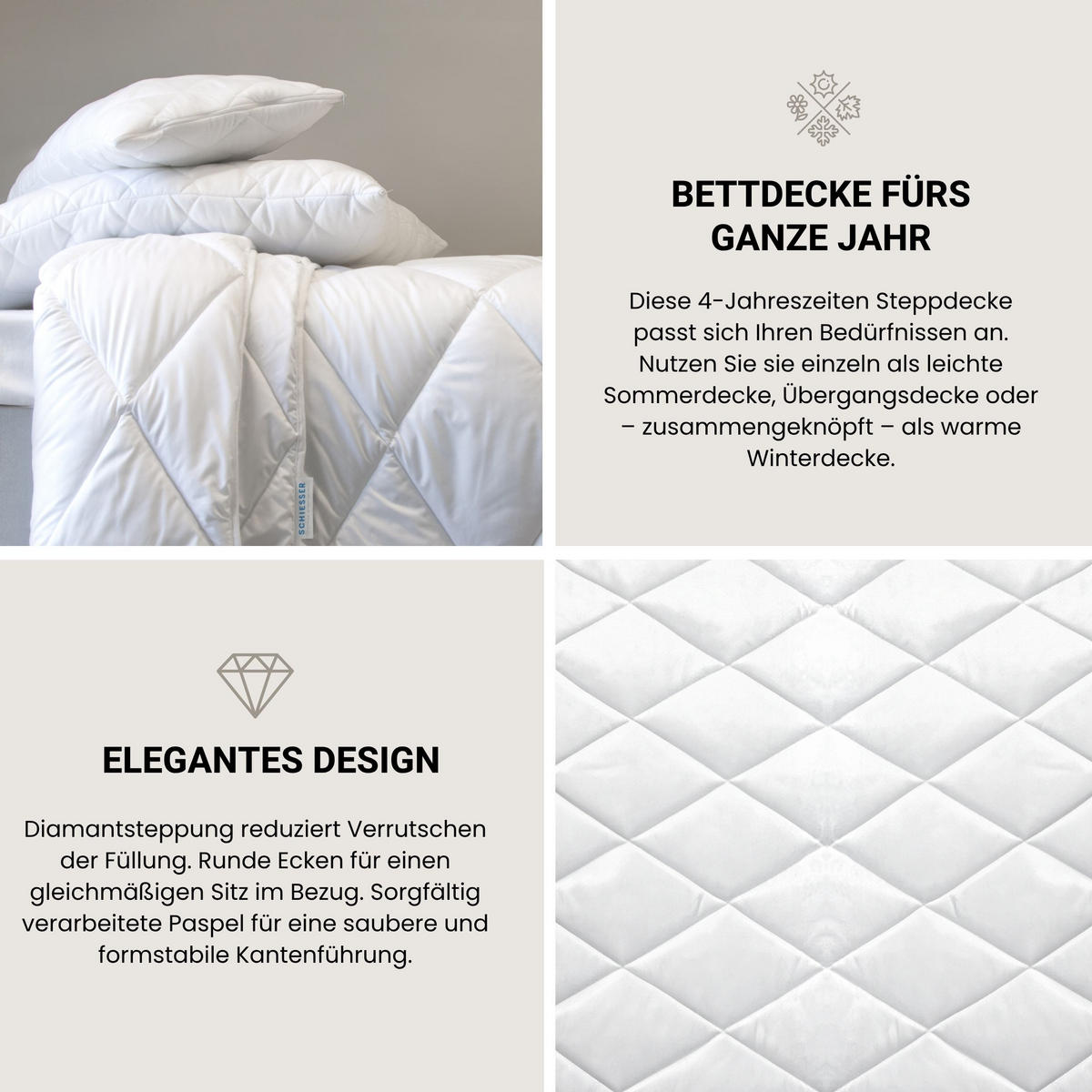 4-JAHRESZEITEN BETTDECKENSET Lykke - Mikrofaserbezug - Füllung aus silikonisierter Polyester-Hohlfaser - 2-teilig - 155x220 cm - Weiß - Weiß, Textil (155/220cm) - SCHIESSER
