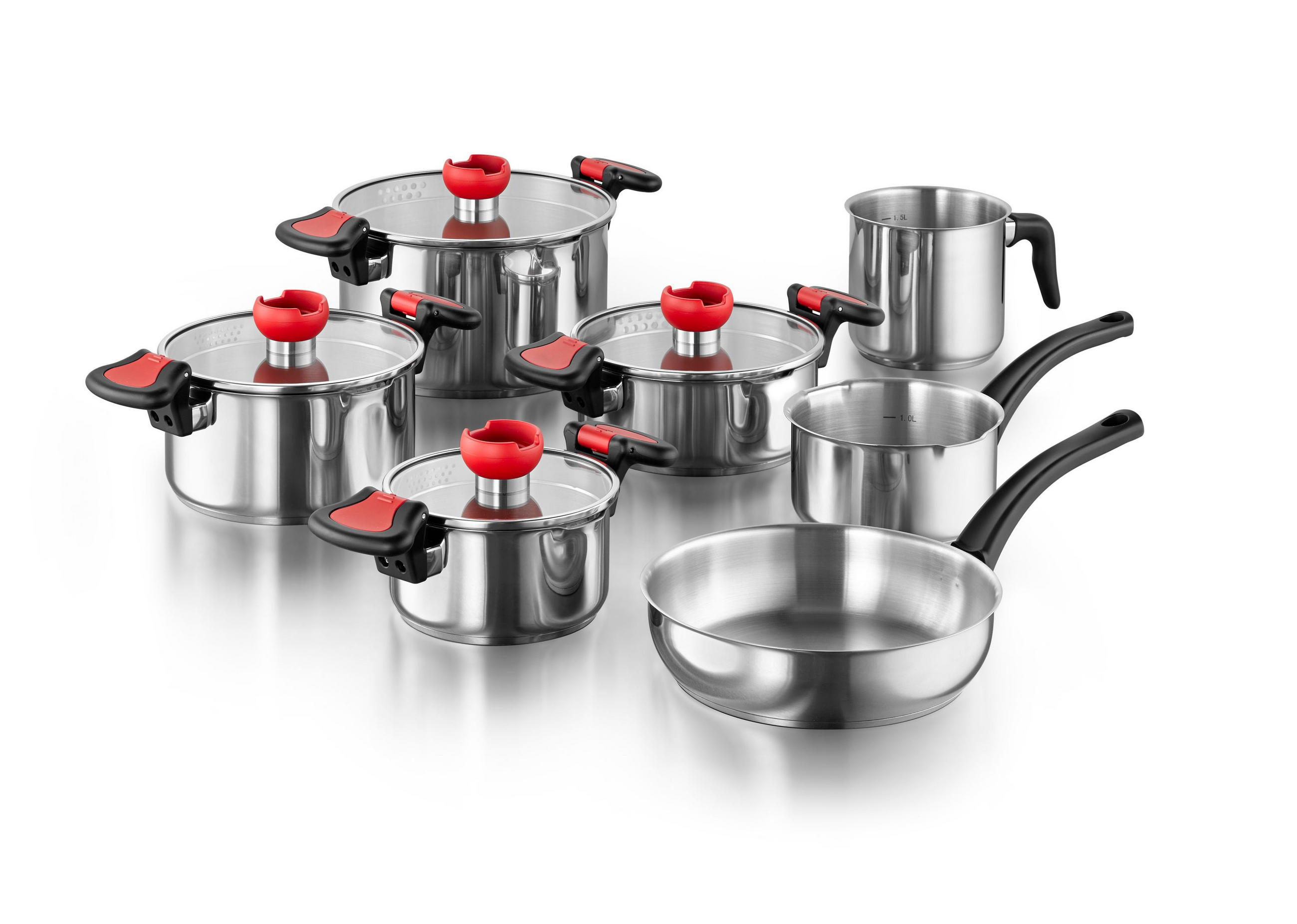 TOPFSET Nelo, Edelstahl, Induktion, 11-teilig - Silberfarben, Kunststoff/Metall - KOPF