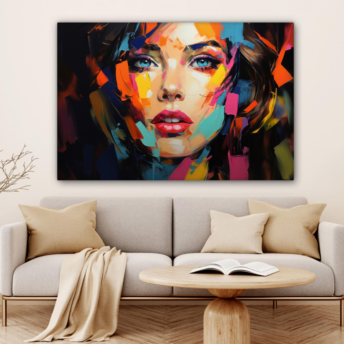 LEINWANDBILD Frau - Porträt - Farbenfroh - Kunst Groß 140x90 cm - Multicolor, Textil (140/90cm) - MuchoWow