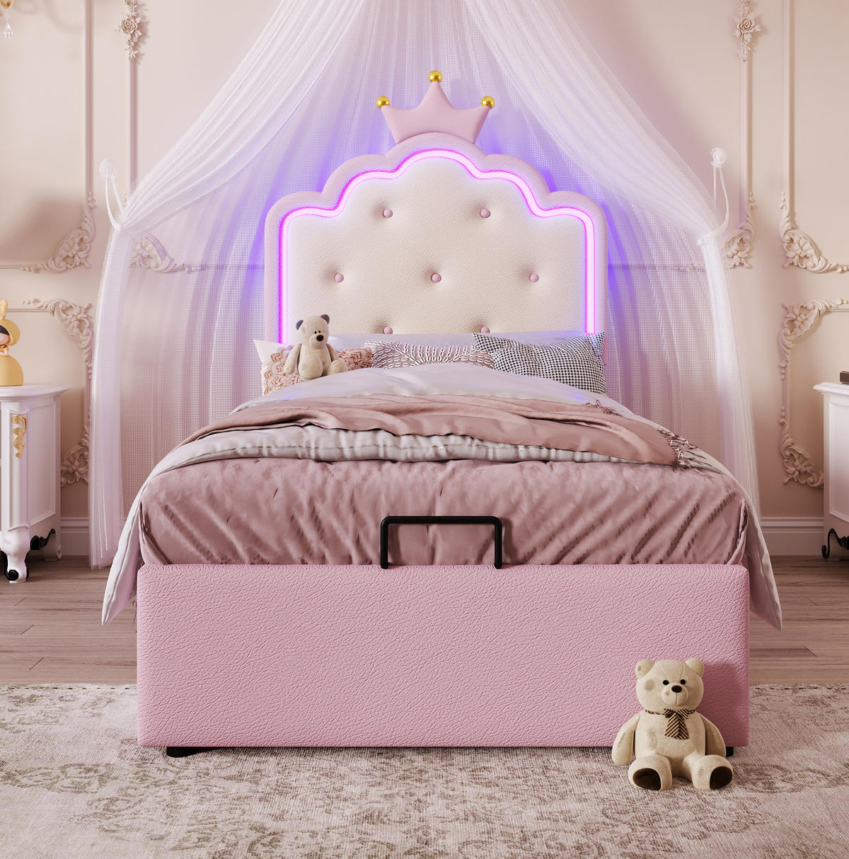 POLSTERBETT 90/200 cm Rosa aus PU mit Lattenrost - Rosa, Kunststoff (90/200cm) - OKMYHOME