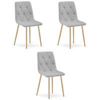 ESSZIMMERSTUHL 3-er Set TYRA hellgrauer Sitz, Beine in Holzfarbe - Eichefarben/Hellgrau, Textil (44.5/87/54.5cm) - Valora