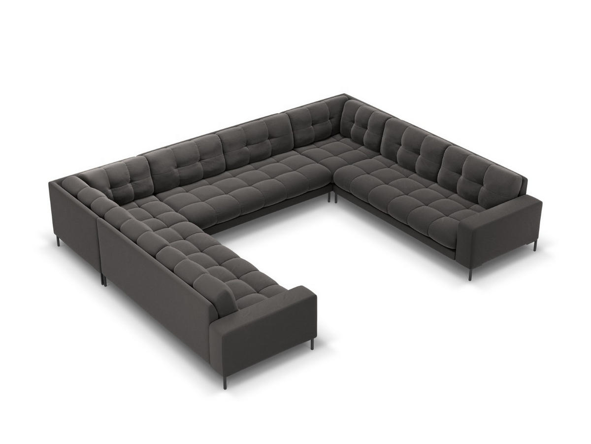 PANORAMASOFA Mamaia aus Samt dunkelgrau 9 Sitzplätze - Dunkelgrau, Textil (256/75/337cm) - Micadoni