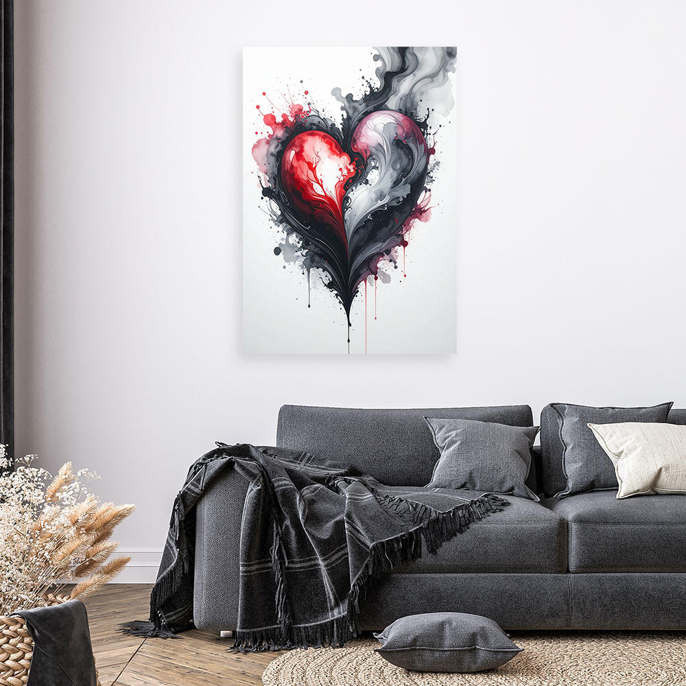 LEINWANDBILD Abstraktion mit rotem Herzen 80x120cm - Schwarz, Textil (80/120cm) - Feeby