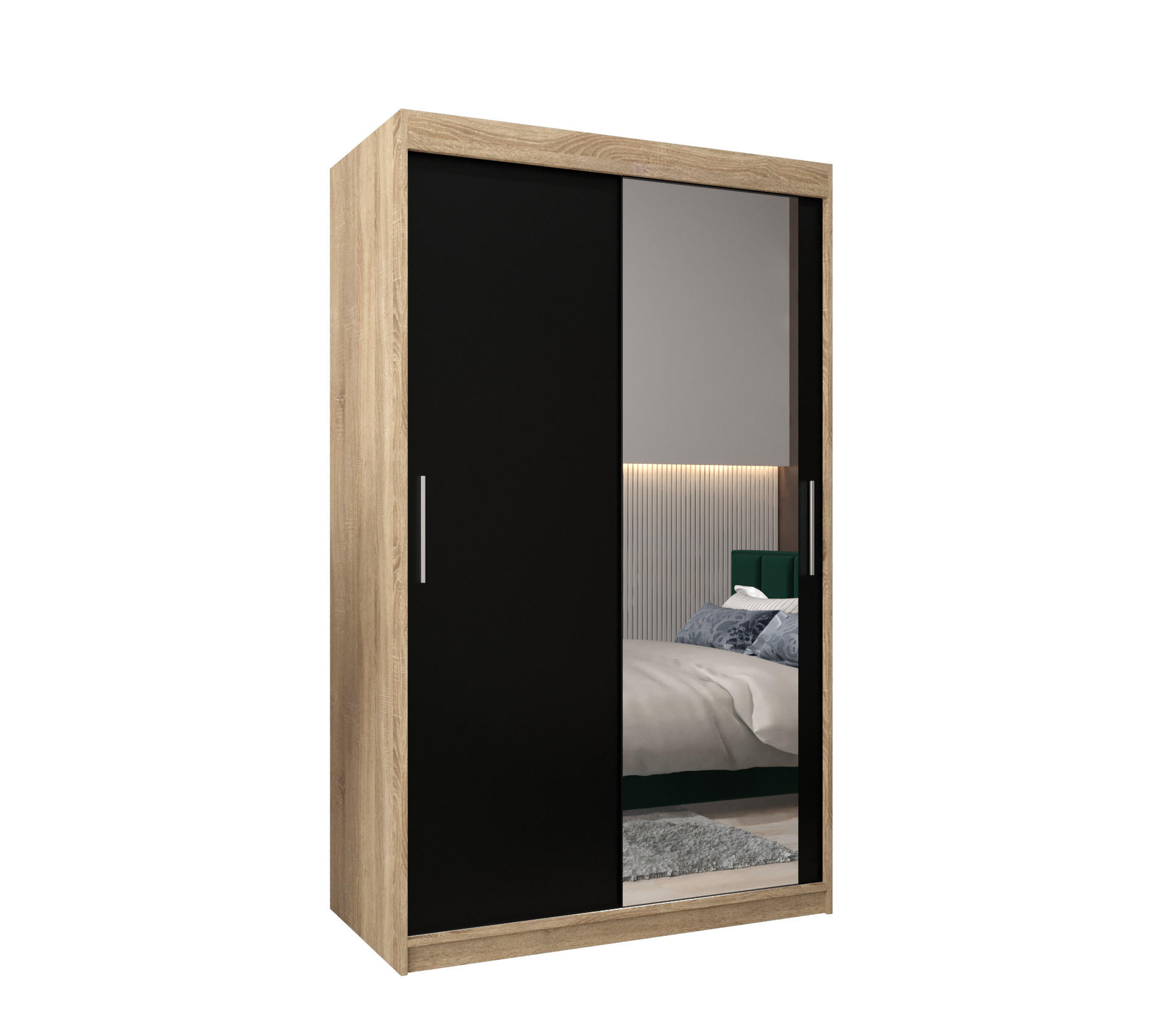 SCHWEBETÜRENSCHRANK 200/120/62 2-türig - Silberfarben/Schwarz, Holz/Kunststoff (120/200/62cm) - Abiks Möbel