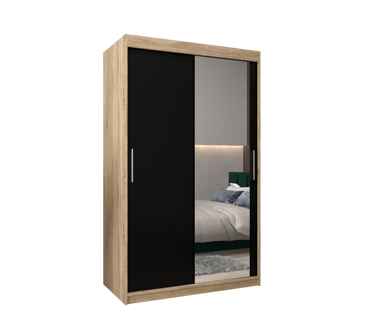 SCHWEBETÜRENSCHRANK 200/120/62 2-türig - Silberfarben/Schwarz, Holz/Kunststoff (120/200/62cm) - Abiks Möbel
