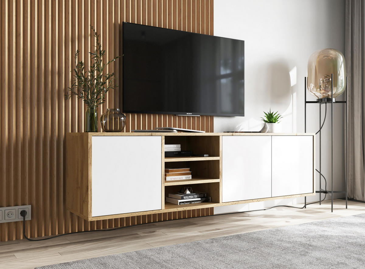 TV-LOWBOARD Apollo Eiche wotan Weiß Matt 150 cm - Weiß, Holzwerkstoff (150/39/35cm) - Meble Lindner
