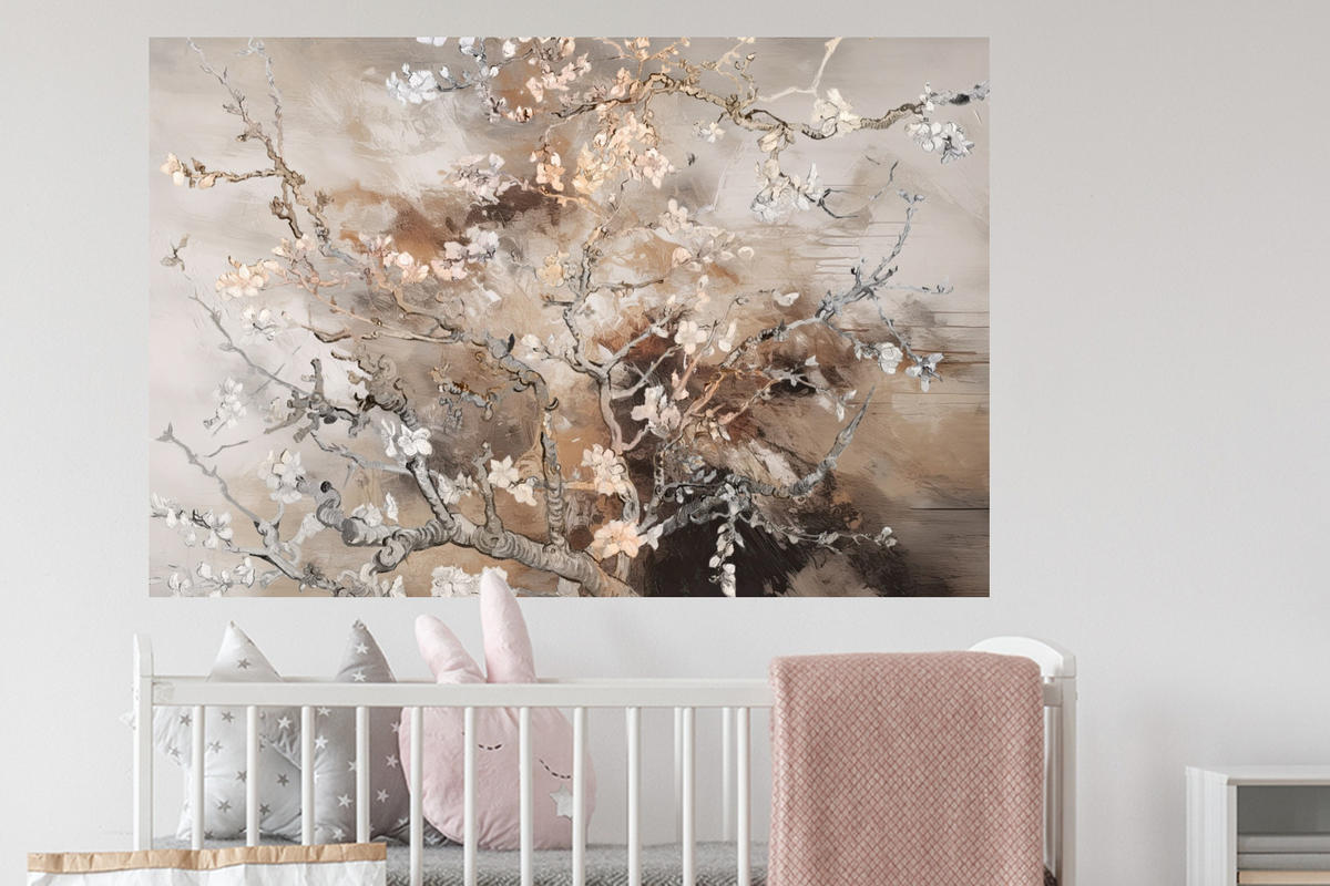 WANDTATTOO Mandelblüte - Kunst - Van Gogh - Beige - Abstrakt 120x80 cm - Braun, Kunststoff (120/80cm) - MuchoWow