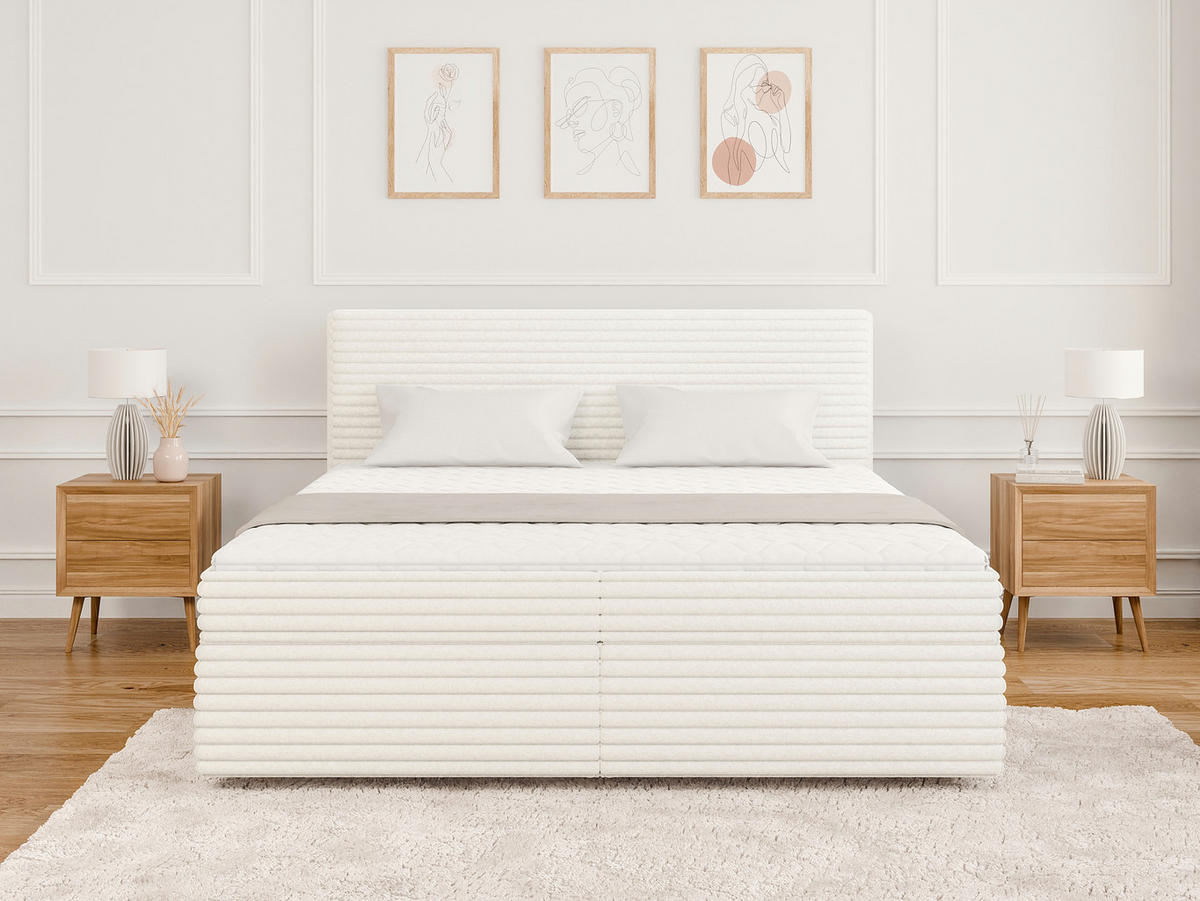 BOXBETT Roma 180/200 cm Hellbeige Plüschcord - Beige/Schwarz, Holz/Kunststoff (180/200cm) - S-Style Möbel