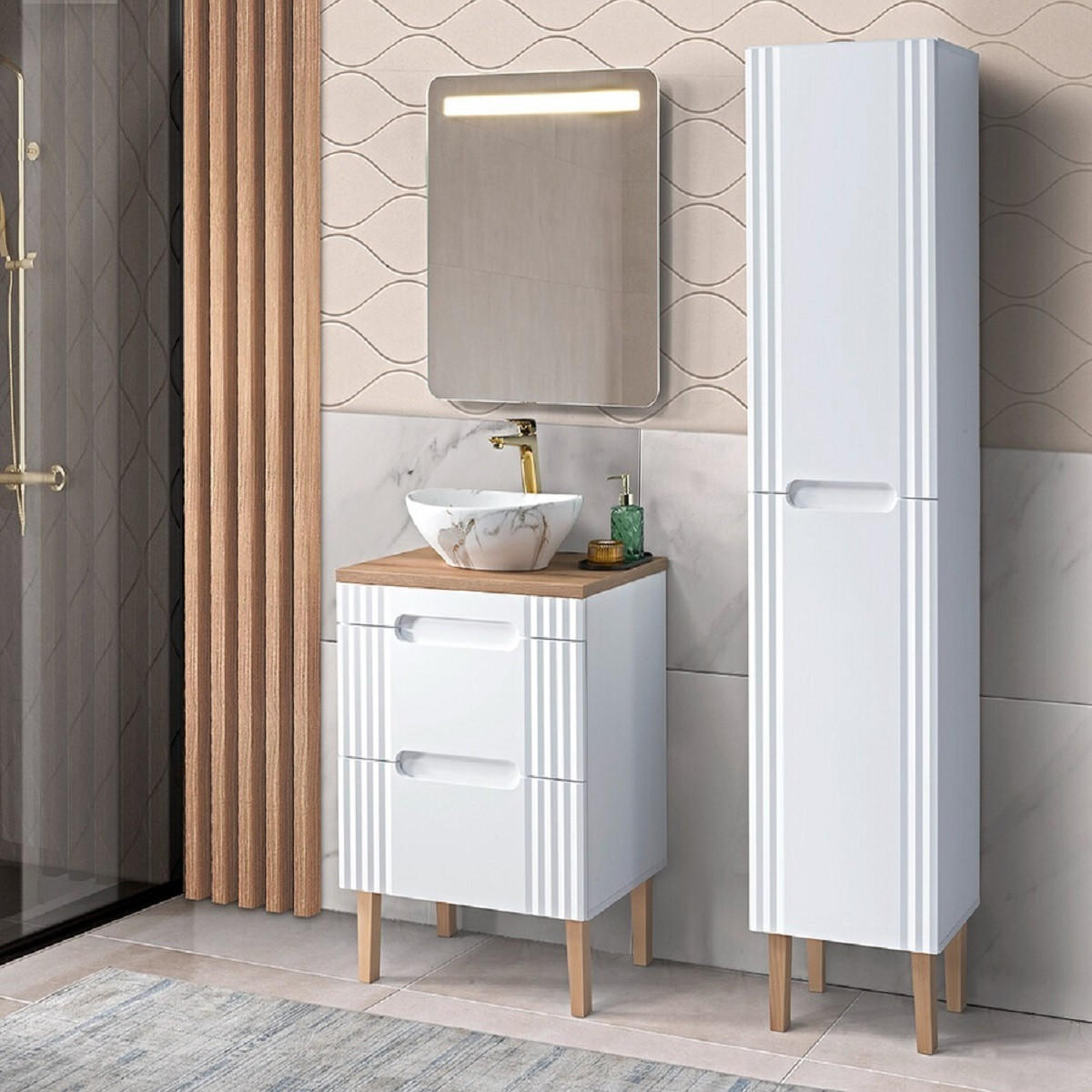 Milaros Markt Badmöbel-Set Weiß, Eiche Artisan 60x166x46 cm