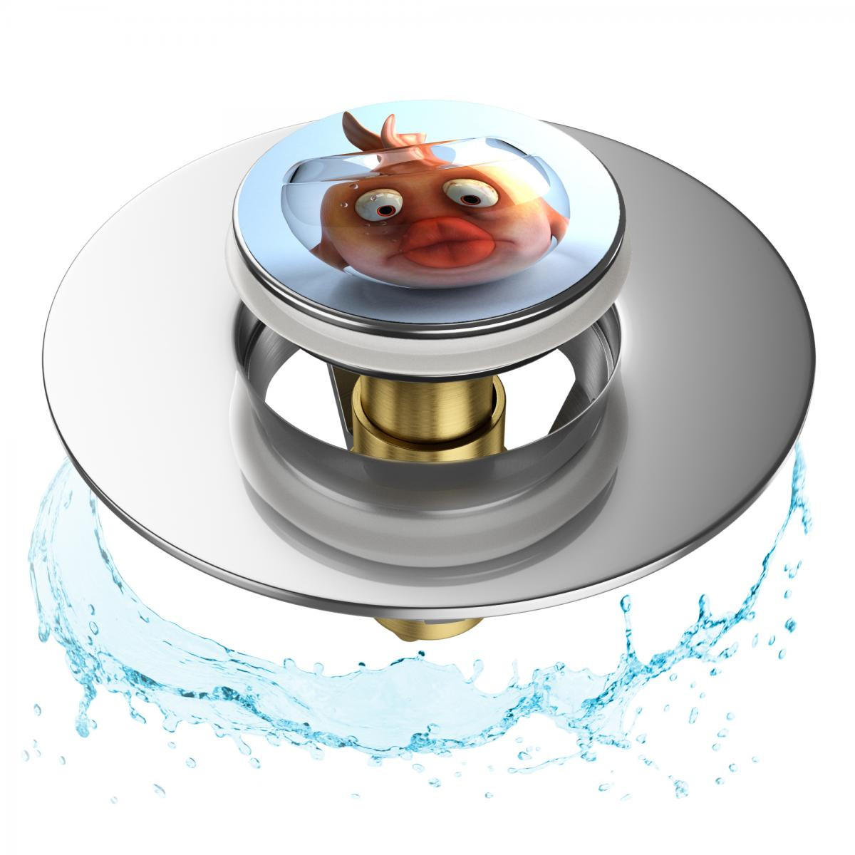 WASCHBECKENSTÖPSEL Pop-Up Goldfisch - Orange, Metall (6/4/5cm) - Sanilo