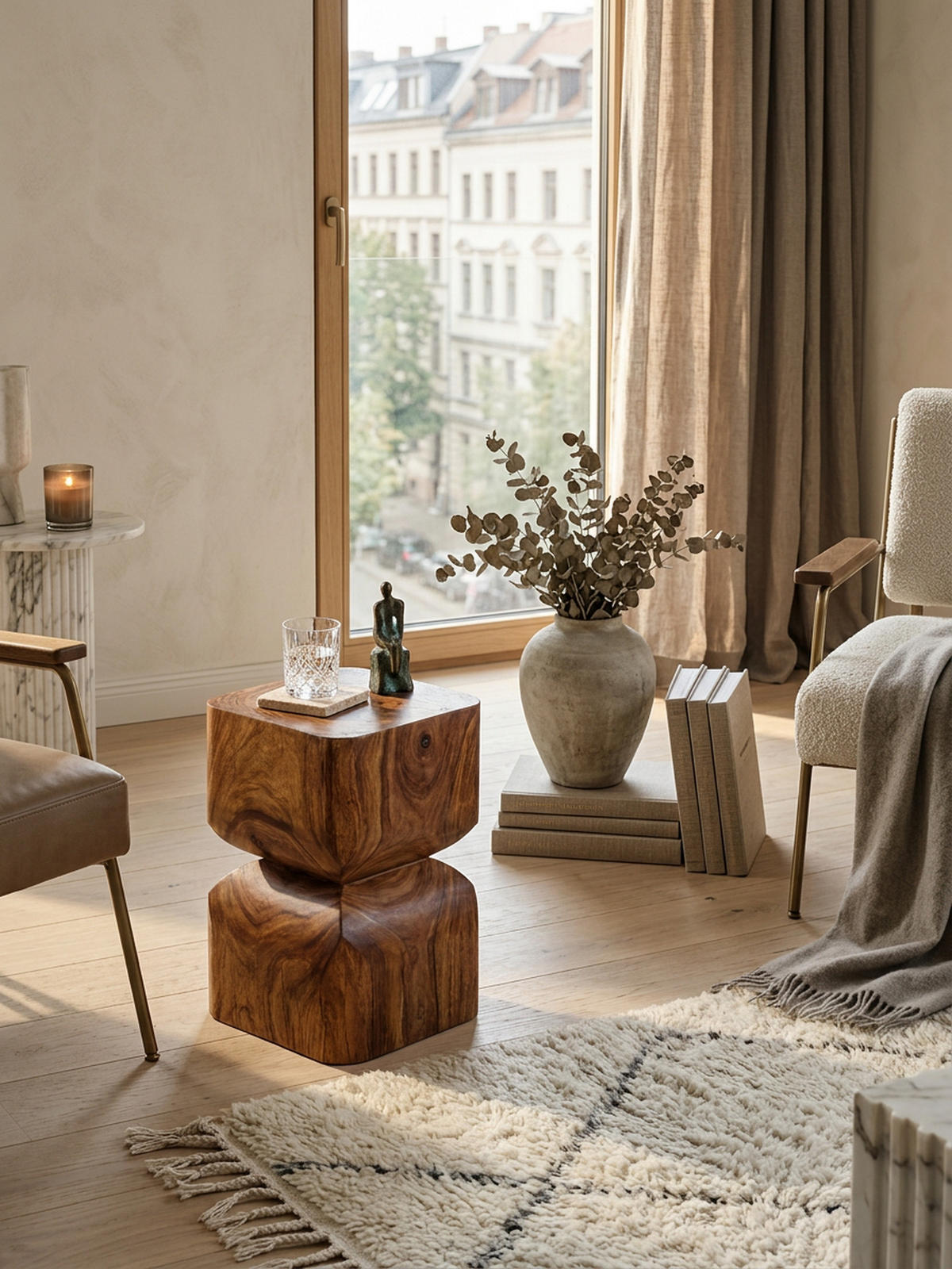 BEISTELLTISCH – Massivholz Natur abgerundete Ecken 30x45x30 cm - Braun, Holz (30/30/45cm) - KADIMA DESIGN