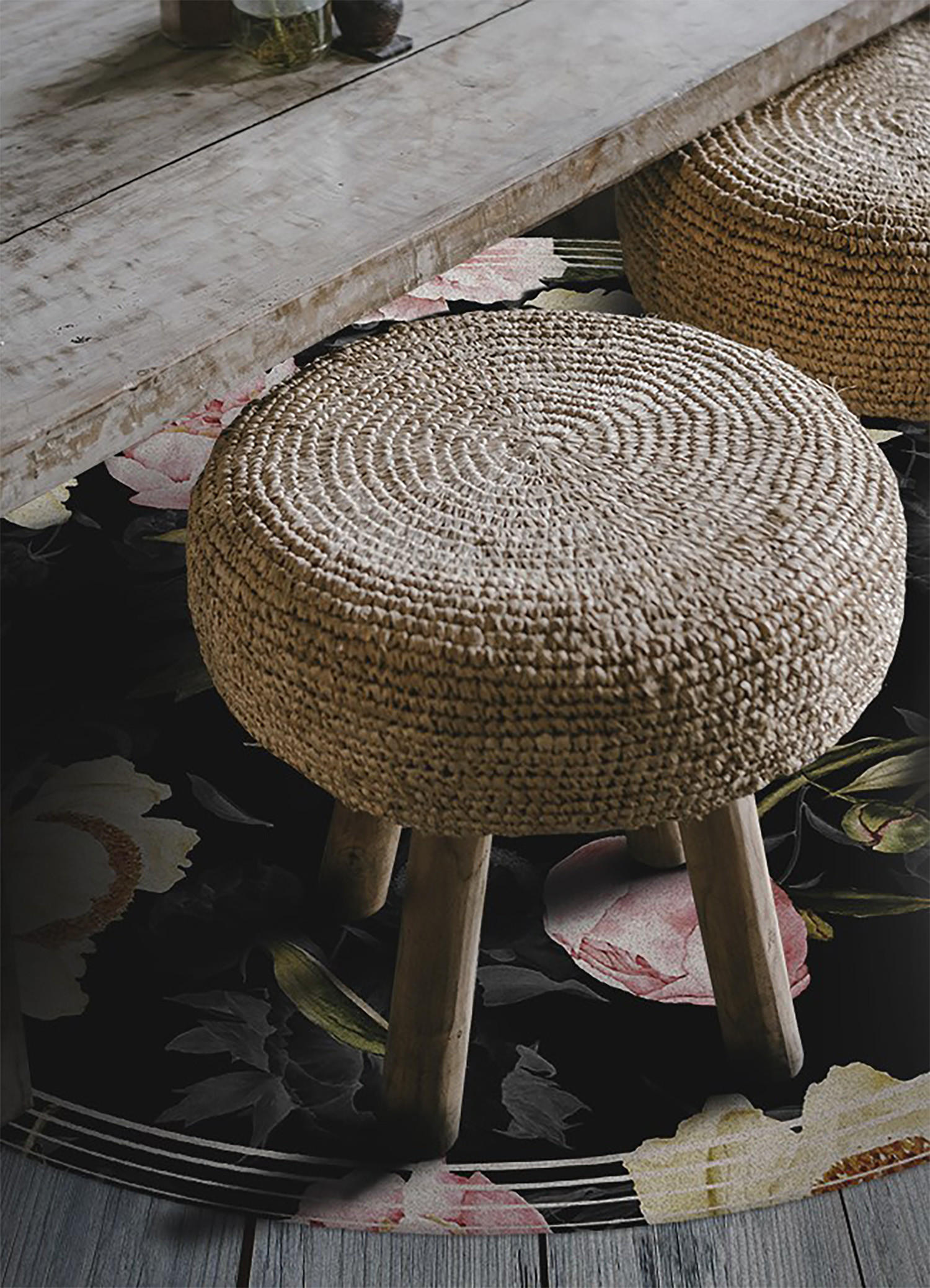 VINYL TEPPICH Ø130 cm Rosen - Hellrosa/Schwarz, Kunststoff (130/130cm) - TULUP