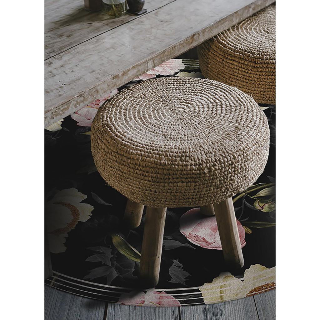 Thumbnail - Tulup Vinyl, Schwarz, Hellrosa, Kunststoff, Rund, 90x90 cm, Teppiche & Böden, Teppiche, Outdoorteppiche