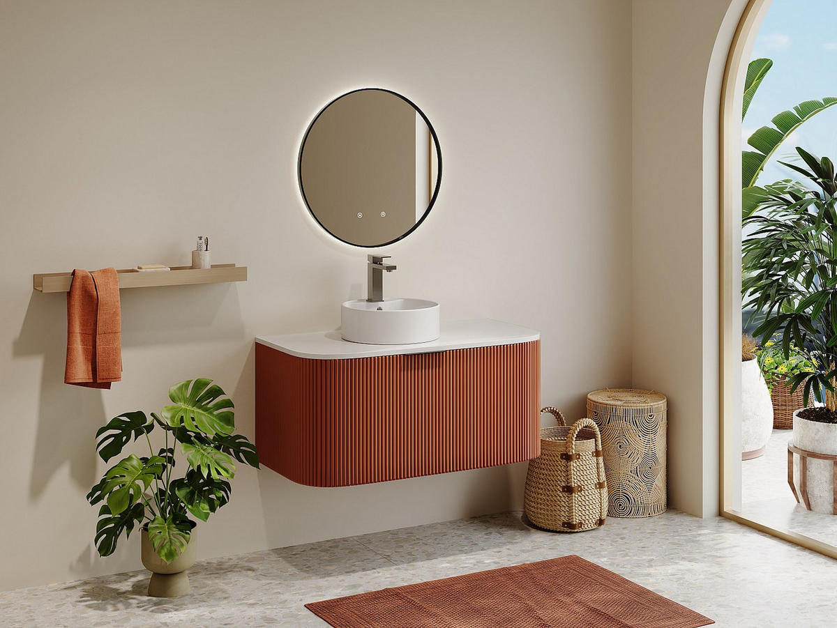 EINZELWASCHTISCH - 99 cm x 50 cm - Holz, Platte - Terracotta - LOMERI - Terracotta, Holz (99/45/50cm) - Vente-Unique