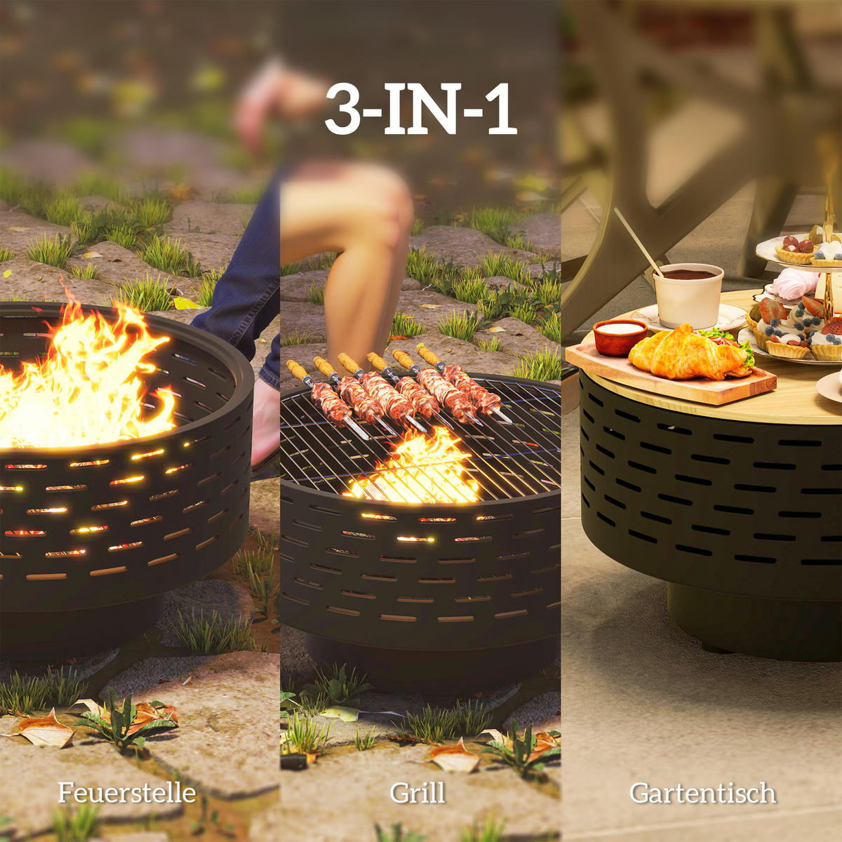 FEUERSCHALE 3-in-1 DE-10372 Kohlegrau - Anthrazit, Metall (60/39/60cm) - ComfortXL