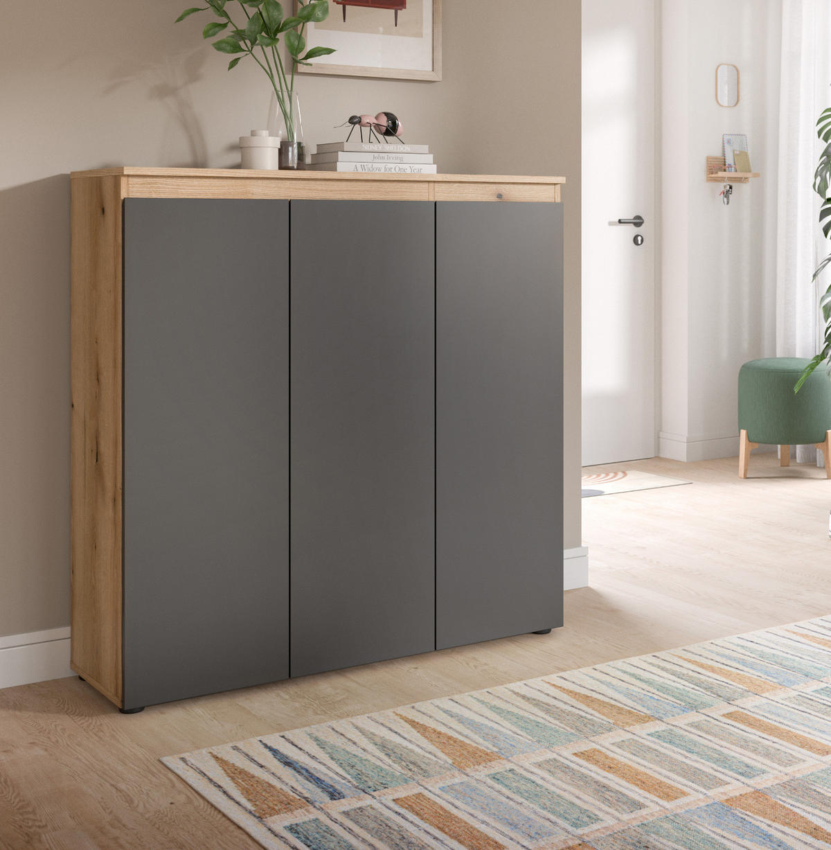 KOMMODE grau, Evoke Eiche 105 x 11 cm, Anrichte mit 10 Fächern - Eichefarben/Schwarz, Holzwerkstoff/Kunststoff (105/111/37cm) - Inn.Furn