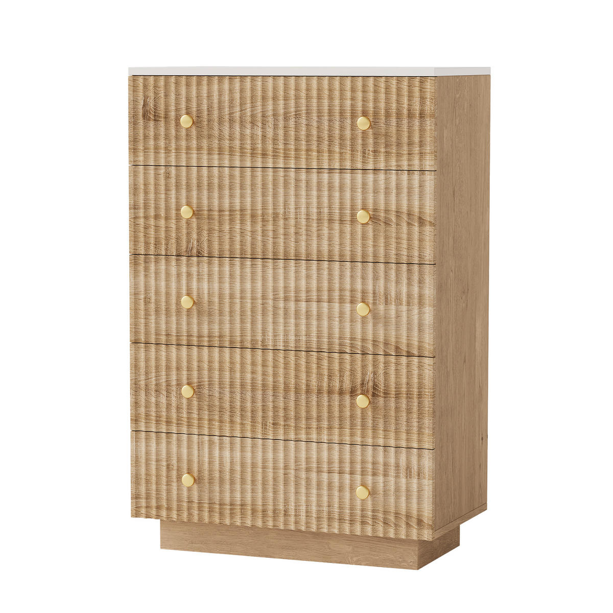 KOMMODE 5 Schubladen, Holz natur, LED, leise Schubladen, Metallführungen, Anti-Kipp - Naturfarben, Holz (73/111/40cm) - EuroLiving