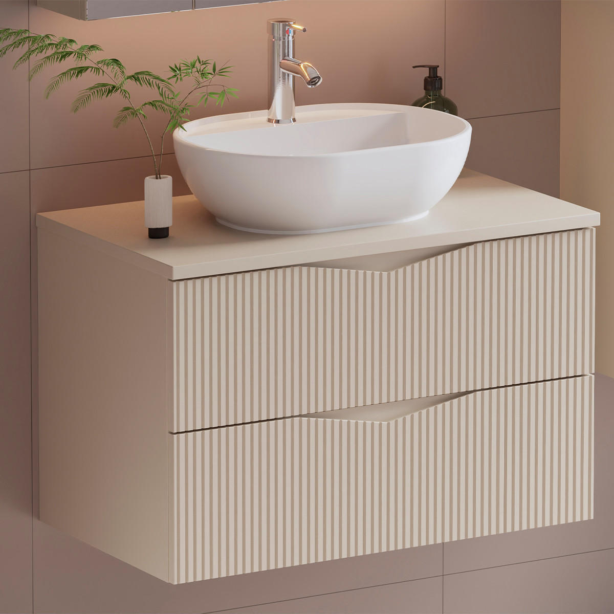 WASCHTISCHUNTERSCHRANK 80cm Tao Kaschmir - Beige, Holzwerkstoff (80/50/46.5cm) - Petits-meubles