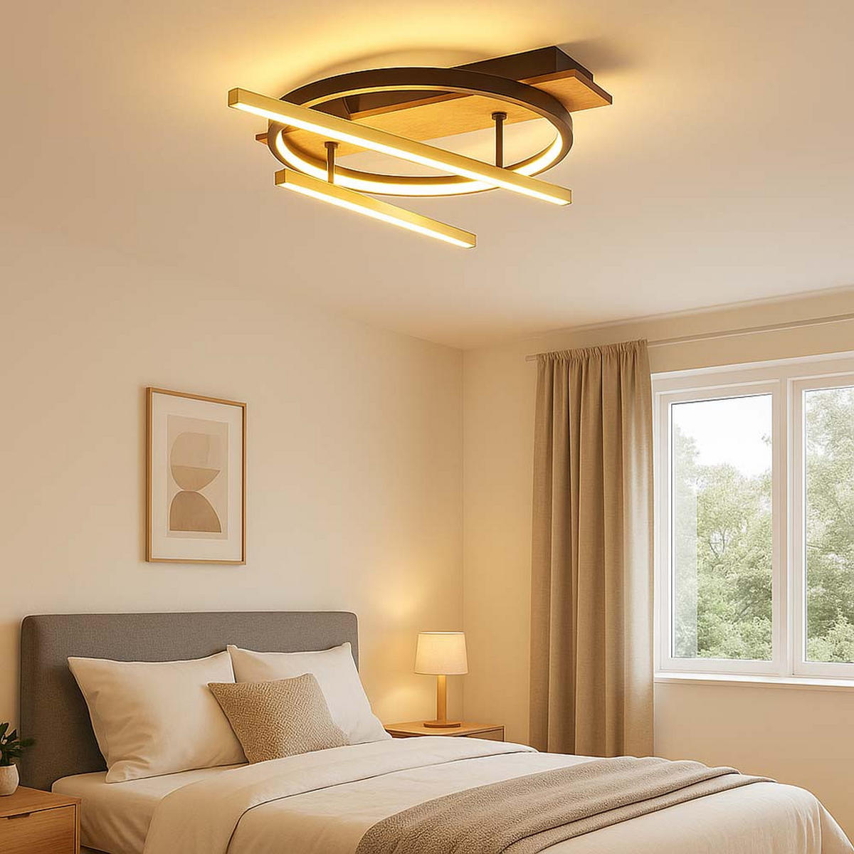 LED DECKENLEUCHTE Holzoptik Schwarz - Schwarz, Metall (44/40/9cm) - Globo Lighting